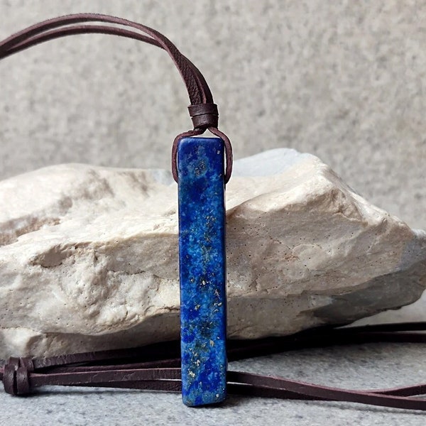 Lapis Lazuli Leather Necklace for Men - Blue Stone Protection - Taurus Zodiac Talisman - Unique Gift for Him