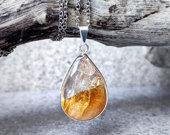 Superbe collier à pendentif citrine - Pierre de naissance de novembre faite main - Bijoux élégants en cristal argenté - Cadeau parfait pour femme