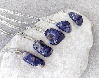 Sodalite Crystal Necklace - Handmade Everyday Jewelry - Perfect Anniversary Gift - Stainless Steel Chain