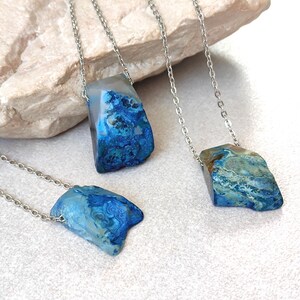 Boho Blue Agate Necklace - Crystal Pendant on Stainless Steel Chain - May Birthstone Gift for Him & Her