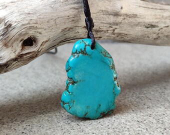 Raw Turquoise Pendant Necklace - Boho December Birthstone - Handmade Gemstone Jewelry - Beach Chic Accessory