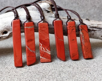 Boho Red Jasper Necklace - March Birthstone Talisman on Leather Cord - Handcrafted Earthy Jewelry