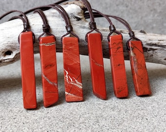 Red Jasper Necklace – Earthy Crystal Pendant on Leather – Handmade April Birthstone Gift