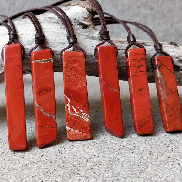 Boho Red Jasper Necklace - March Birthstone Talisman on Leather Cord - Handcrafted Earthy Jewelry