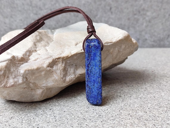 Lapis Lazuli Crystal Pendant Necklace Boho Leather Cord Jewelry