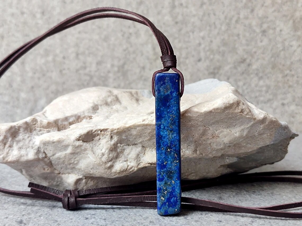 Lapis Lazuli Leather Necklace for Men - Blue Stone Protection - Taurus Zodiac Talisman - Unique Gift for Him