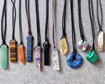 12 Crystal Healing Necklaces Set - Raw Gemstone Protection Stones - Handmade Jewelry Gift - Mystery Box Surprise