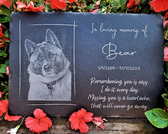 Photo and message engraved pet memorial slate / plaque