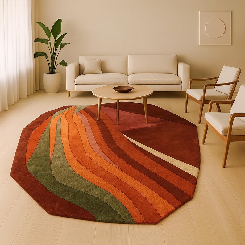 Abstract Terracotta Rug, Hand Tufted New Zealand Wool Carpet, Organic ...
