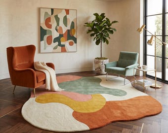 Hand Tufted Wool Area Rug, Modern Abstract Design, Living Room Carpet