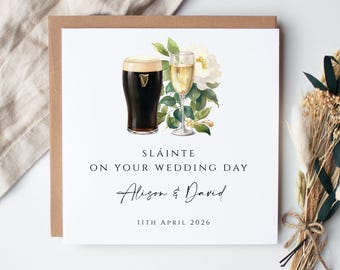 Personalised Irish Wedding Card| Congratulations couple Wedding card| Sláinte card| Irish language Wedding| stout card wedding