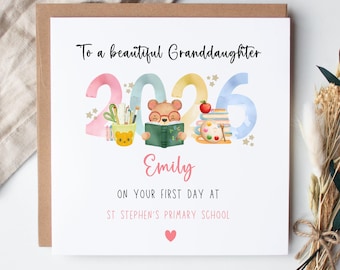 Personalised Granddaughter first day at school Granddaughter greetings card| Good luck starting school card kids