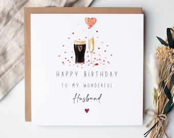 Happy Birthday to my wonderful Husband drinks couple design greetings card