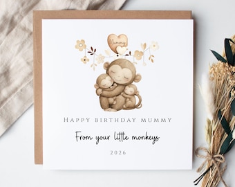 Mummy Birthday Card| Mummy's Little monkeys birthday| Mum Birthday from kids baby| Happy birthday Mum