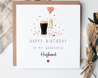 Happy Birthday to my wonderful Husband drinks couple design greetings card