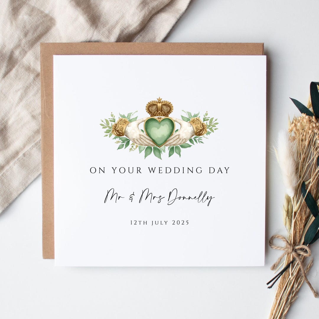Personalised Irish Claddagh Wedding Card | Green & Gold - Etsy