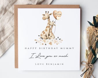 Mummy Birthday Card| Giraffe Mummy baby design design| Mum Birthday from kids baby| Happy birthday Mum