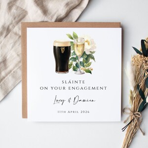 Personalised Irish Engagement Card| Stout and prosecco engagement card| Congratulations engagement| Sláinte couple card| Irish cards image 2