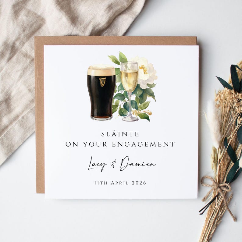 Personalised Irish Engagement Card| Stout and prosecco engagement card| Congratulations engagement| Sláinte couple card| Irish cards image 2