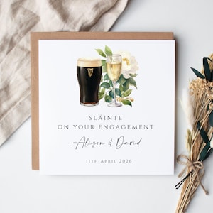 Personalised Irish Engagement Card| Stout and prosecco engagement card| Congratulations engagement| Sláinte couple card| Irish cards image 1