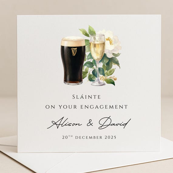 Personalised Irish Engagement Card| Stout and prosecco engagement card| Congratulations engagement| Sláinte couple card| Irish cards