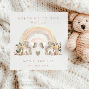 Personalised Twins Baby Card: Boho Rainbow, Welcome to the World
