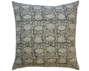 Audrey | Floral Block-Printed Linen Pillow Cover