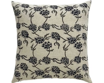 Leila | Floral Block-Printed Linen Pillow Cover