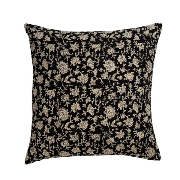Black Floral Pillow Etsy