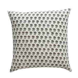 Elizabeth | Mini Grey Floral Block-Printed Cotton Pillow Cover