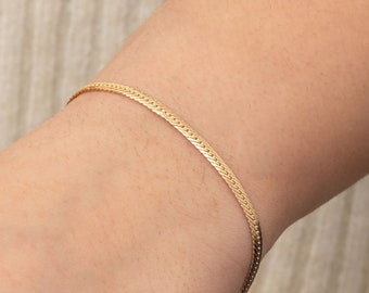 14K Real Gold Solid Curb Cuban Chain Bracelet, Double Curb Cuban Chain, Solid Curb Chain Bracelet Anklet, Dainty Curb Chain , Gift for Women