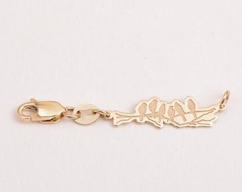 Tiny Birds Removable Tag, 14K 18K Solid Gold Necklace or Bracelet Extender, Birds on Branch, Nature Lover Gift, Add to Chain, Inch Extender