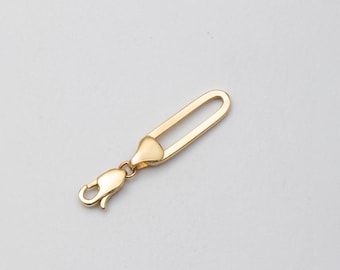 One Link Paper Clip Chain, Flat Link Chain Extender in 3.2 cm Length, 14K Real Gold 5.80 mm Paper Clip Chain 1.25 Inch Extender Lobster Claw