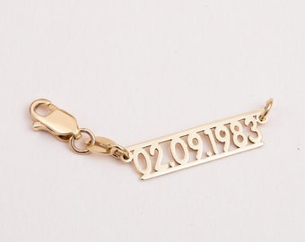 Custom Date Tag Charm, 14K 18K Real Gold Birthday Tag, Removable Add on Date Charm, Personalized Jewelry, Custom Wedding or Anniversary Date