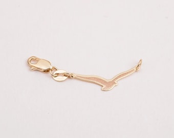 14K 18K Solid Gold Seagull Necklace or Bracelet Extender, Dainty Gull Tiny Tag, Traveler Gifts, Removable Bird Tag, Spring or Lobster Clasp