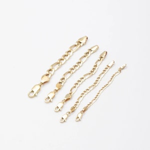 14K Real Gold Necklace Bracelet Anklet Extension Figaro Chain, Removable Figaro Chain Extender, Removal Hollow Figaro Links, Gift for Women