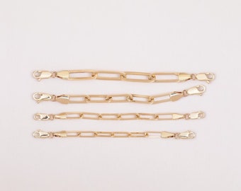Two Clasp Paper Clip Chain Extender, 14K Real Gold Connector Chain, Double Sided Lobster Claw Open Link Chain, Paperclip Safety Secure Chain