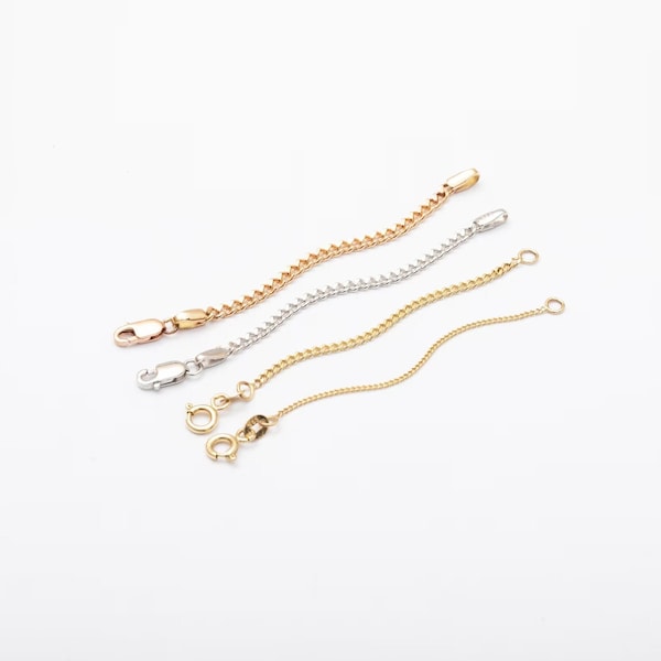 Cadena de extensión de bordillo cubano, cadena de extensión extraíble gourmet de oro SOLIDO de 14K, cadena gourmet cubana conectora, collar y extensor de pulsera