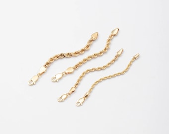 Extensor de cadena de cuerda, cadena de extensión de cuerda retorcida de oro real de 14K, extensor de cuerda elegante, hacer collar o pulsera más largo, extensor de cuerda hueca