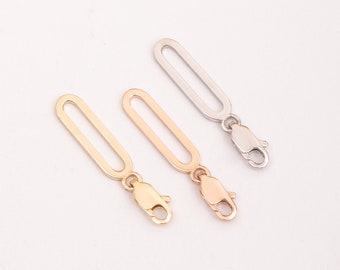 Extensor de corrente em ouro maciço 14K ou 18K para joias, alongando o comprimento de colares ou pulseiras. Adicione um extensor com corrente de elos tipo clipe de papel.
