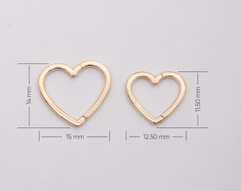 Connector Clasp in 14k 18k Solid Gold, Heart Push Clips Clicker Connector, Heart Enhancer Charm Pendant, Openable Lock Extenders for Chains