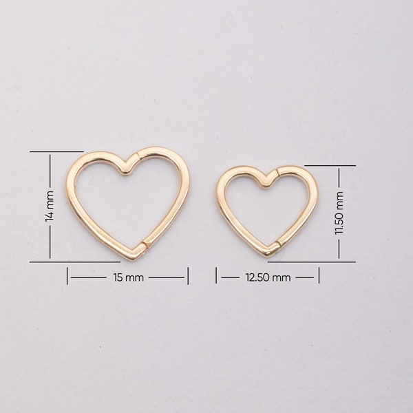 Connector Clasp in 14k 18k Solid Gold, Heart Push Clips Clicker Connector, Heart Enhancer Charm Pendant, Openable Lock Extenders for Chains