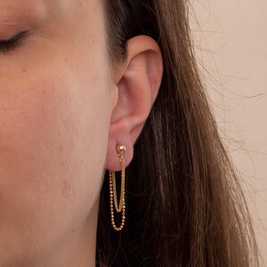 Bead Chain Earrings in 14K 18K Solid Gold, Ball Bead Chain with Rolo&Curb Chain, Beaded Chain Studs, Dangling Fancy Earrings, Gift for Women