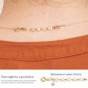 Extensor de collar y pulsera personalizado de oro macizo de 14 quilates y 18 quilates, extensor de etiqueta con nombre con letras personalizadas extraíbles y extensor de iniciales personalizado para ella