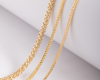 14K Yellow Gold Square Wheat Chain Necklace 1.4mm 1.6mm 2.7mm - Perfect Men's & Women's Gift for Anniversaries and Special Occasions