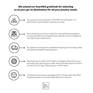Pode incluir: Gr&aacute;fico branco com texto sobre produ&ccedil;&atilde;o, embalagem e envio de joias. O texto inclui "ouro maci&ccedil;o real 14K e 18K" e "caixa de presente requintada". O logotipo "Chain Jewelry Me" est&aacute; na parte inferior.