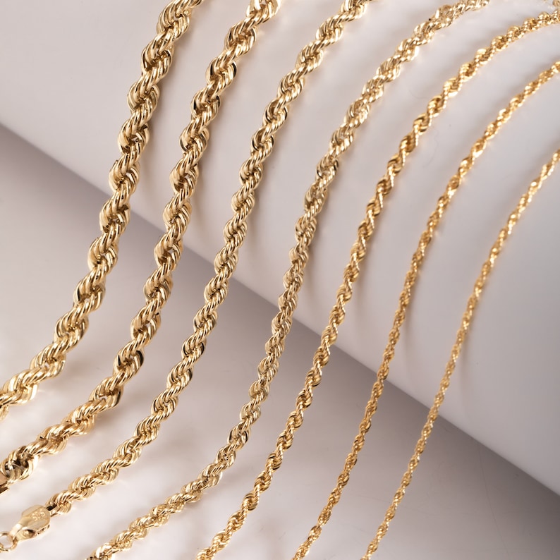 Rope Chain Necklace in 14K Real Gold, Yellow Gold Rope Chain Necklace ...