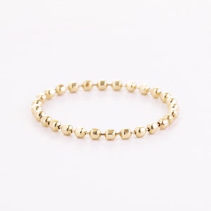 14K 18K Solid Gold 1.45 mm Beaded Chain Ring, Real Gold Ball Bead Ring, Gold Knuckle Ring, Valentine&#39;s Day Gift, Dainty Minimalist Ring Gift