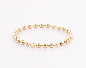 14K 18K Solid Gold 1.45 mm Perlen Kettenring, Echtgold Ball Bead Ring, Goldknöchelring, Valentinstag Geschenk, Minimalist Ring Geschenk