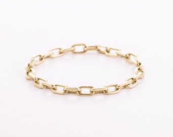 14K 18K Echtgold 1,70 mm Kabel Kettenring, Minimalistischer Kettenring, Kettengliedring für sie, offene Gliederkette, Massivgold Rechteck Kettenring